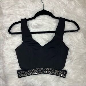 Express Black Silver Jeweled Crop Top S
